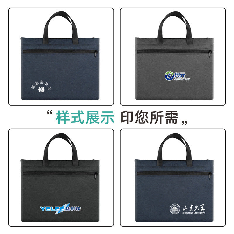 Large capacity waterproof satchel document bag zipper conference bag double layer document bag storage bag document bag print logo
