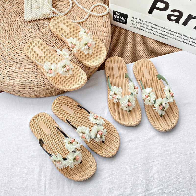 Floral flip-flops for women - summer outdoor wear, 2024 new style, beach & vacation, fairycore design, non-slip, wet-friendly
