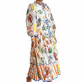 cross-border e-commerce european and american women's clothing: new summer collection - lantern sleeve printed collar, cinched waist, and flared maxi dress