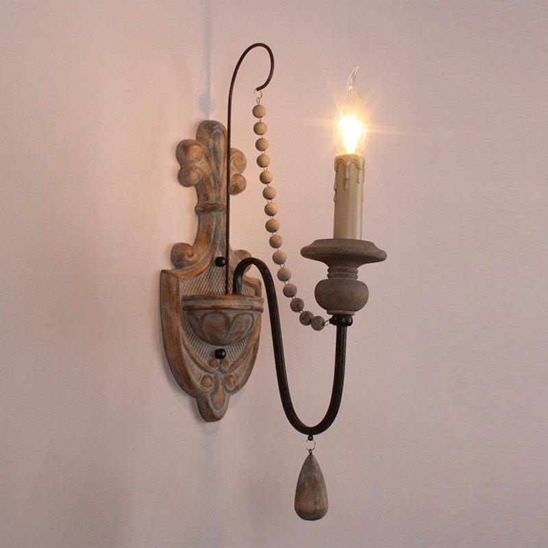 American retro wall lamp - cordless charging, solid wood, french style for living room, bedroom, bedside, hallway, stairway, candle wall sconce
