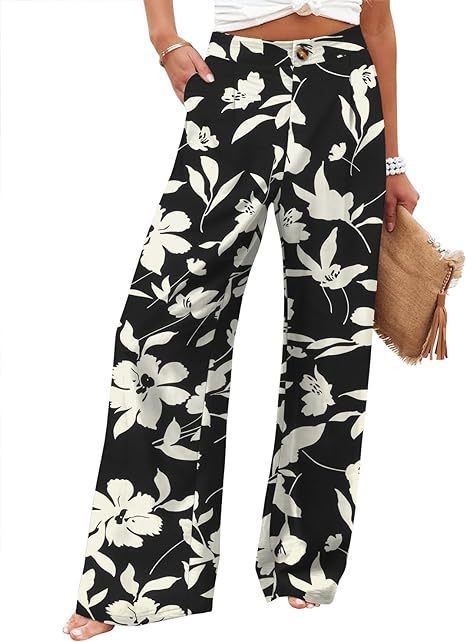 cross-border  fashion summer plaidhigh waistpants button elastic waist loose pants women's casual straight-leg pants