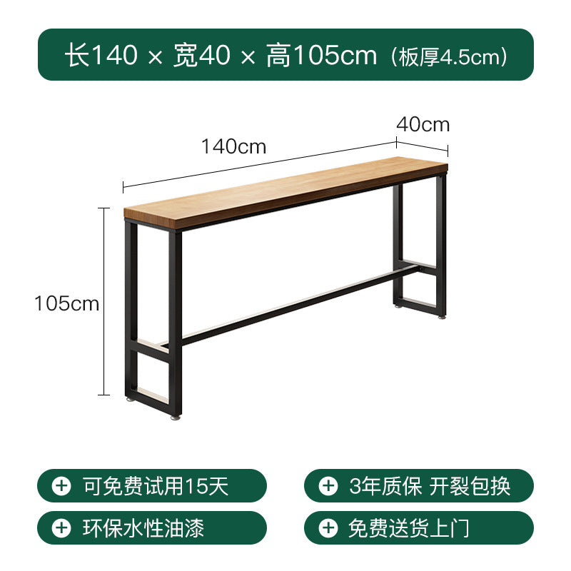 Bar table and chair combination Industrial style wrought iron solid wood bar High foot milk tea shop Cake shop Narrow table against the wall