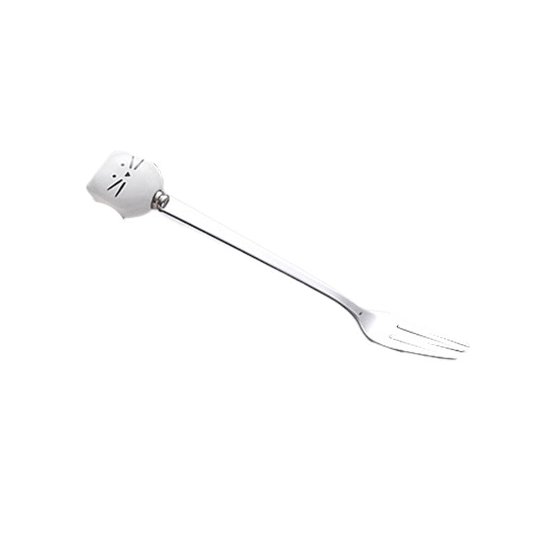 Cute cartoon stainless steel ceramic spoon ice cream scoop soup spoon wholesale fruit fork spoon high-value mixing spoon