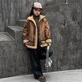 Girls' warm, loose-fit outerwear: new  autumn/winter collection - vintage motorcycle jacket, fleece-lined, extra thick jacket coat