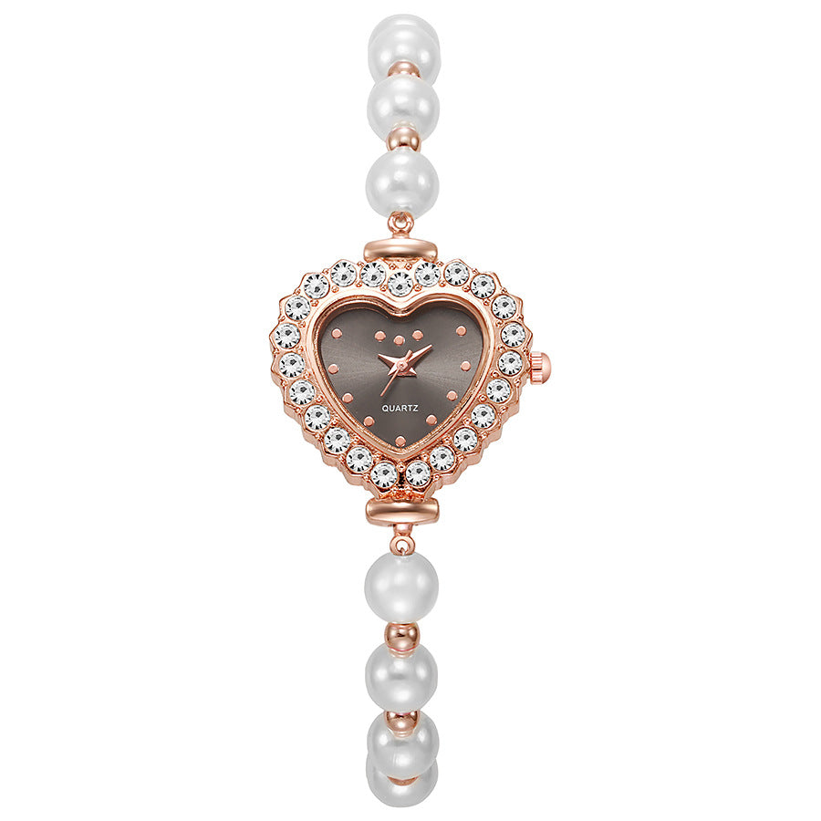 New arrivalfashionelegant small rhinestone women's watch heart diamond-encrusted preppy style small dial pearl bracelet watch