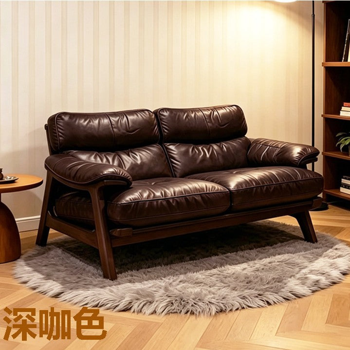 Second-hand style genuine leather sofa frenchretroaccessible luxury house small apartment living room american first-layer cowhide straight row combination