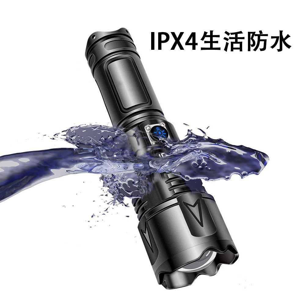 Cross-border white laser long-range flashlight digital display strong light outdoor charging, super bright tactical LED zoom long-range flashlight