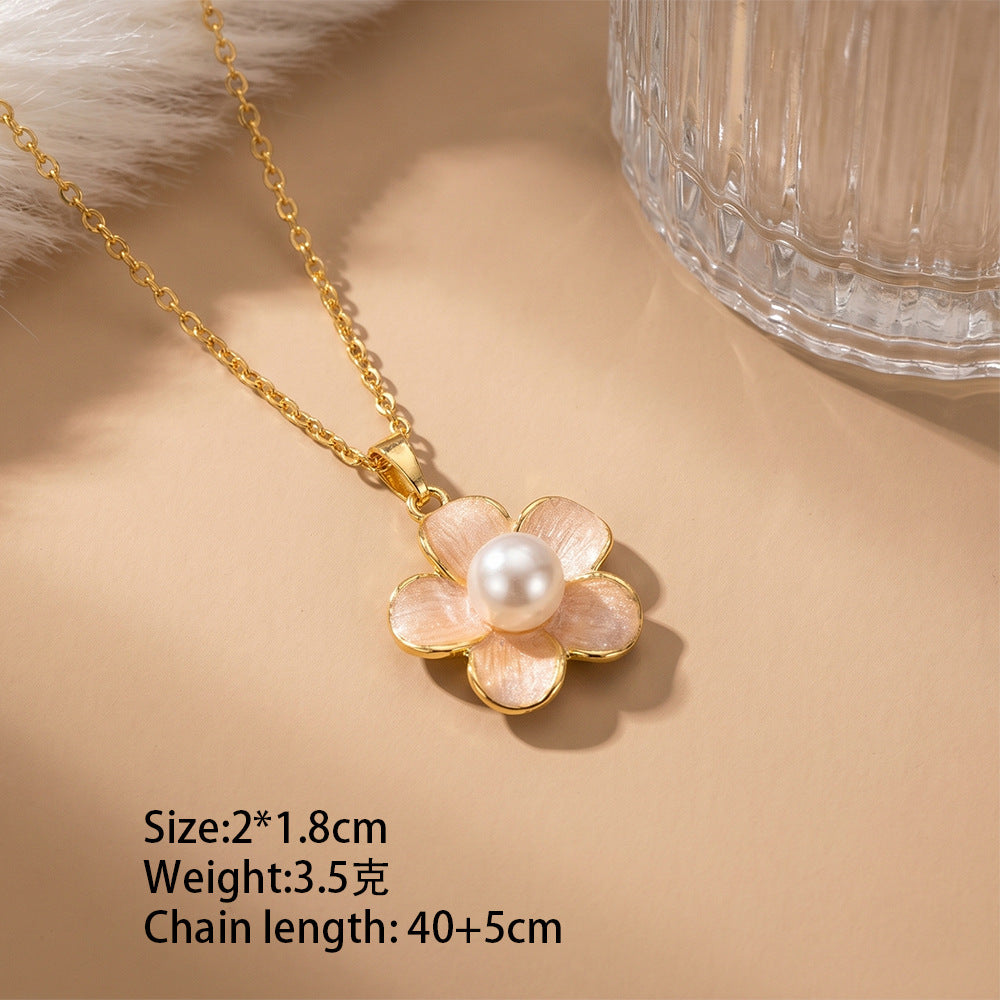 European and american hot-selling fashion zircon pearl necklace for women, lightweight luxury, niche, versatile, elegant, fashionable titanium steel clavicle chain jewelry