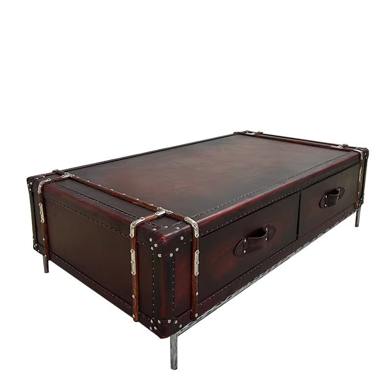 American retro storage table living room genuine leather box modern american country rattan distressed coffee table cigar bar cabinet