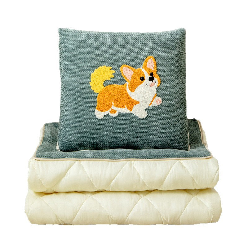 Cartoon chenille throw pillow blanket - dual-use office nap pillow, car travel foldable dopamine pillow blanket