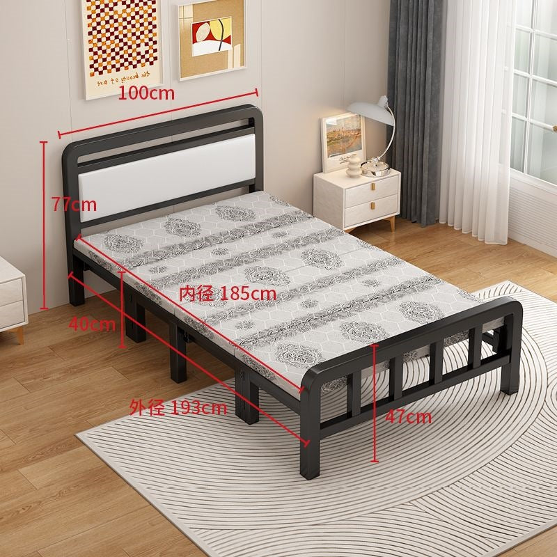 Four-fold foldable bed single bedfor homesimple office lunch break double rental house adult iron bed