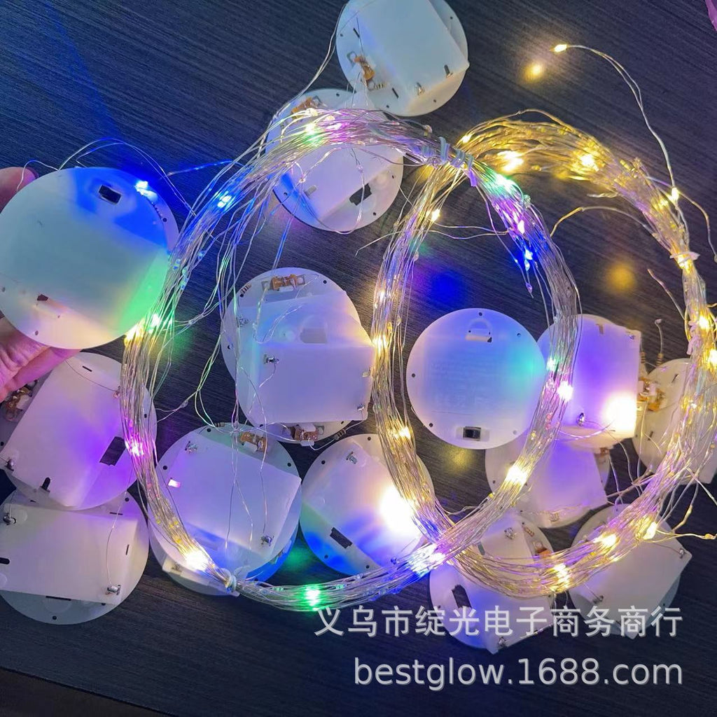 LED round battery box, disc copper wire light string, round wood base process, eternal flower glass gift decorative light string
