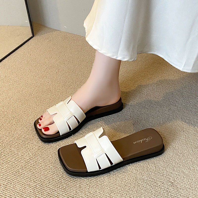 French flats internet celebrity square toe fashioneasiest for match one-line slippers new arrival summer style fairy braided outwear sandals women