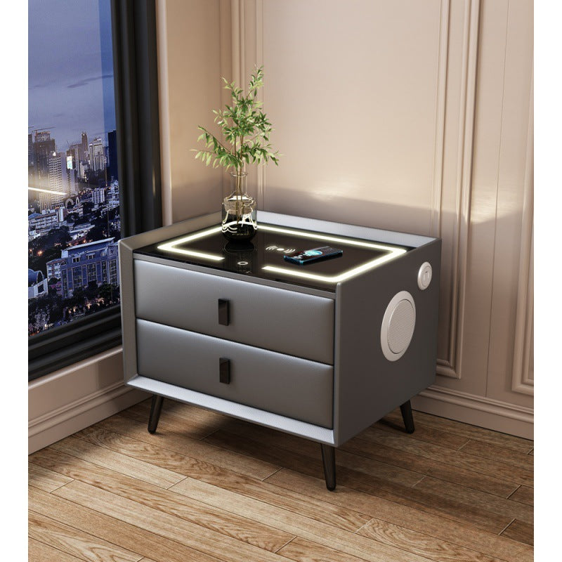 Smart nightstand - modern minimalist, new luxury solid wood bedside table with wireless charging and multiple functions for bedroom
