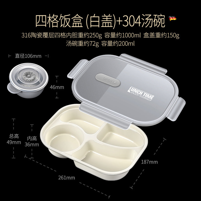 316 ceramic coated lunch box can be heated in microwave oven, lunch box, office workers bring rice, sealed and divided bento lunch box