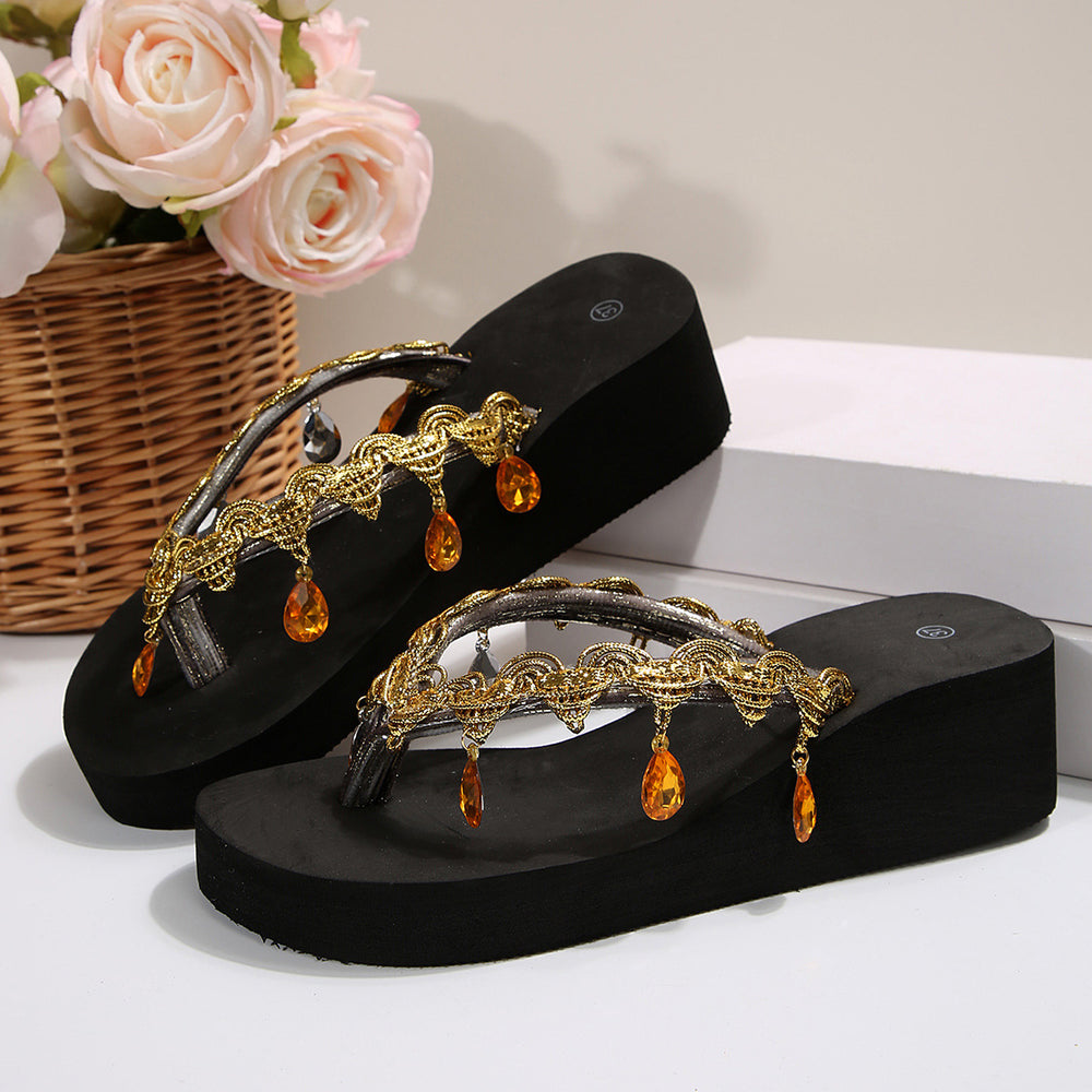 plus size colorful rhinestone tassel flip-flops dopamine girl colorful flip-flops classy beach sandals