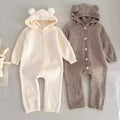 autumn newborn solid color romper cute baby knitted pom-pom hooded crawling suit