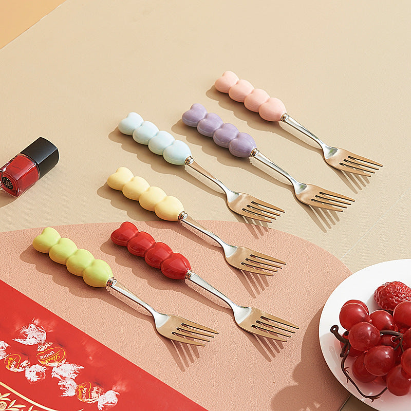 Heart-shaped ceramic stainless steel fork and spoon set - high-temperature underglaze decoration - wedding & celebration dinnerware - wholesale