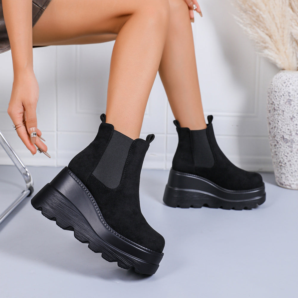 European style  autumn new retro soft leather martin boots women's chunky heel platform ankle boots fashion boots