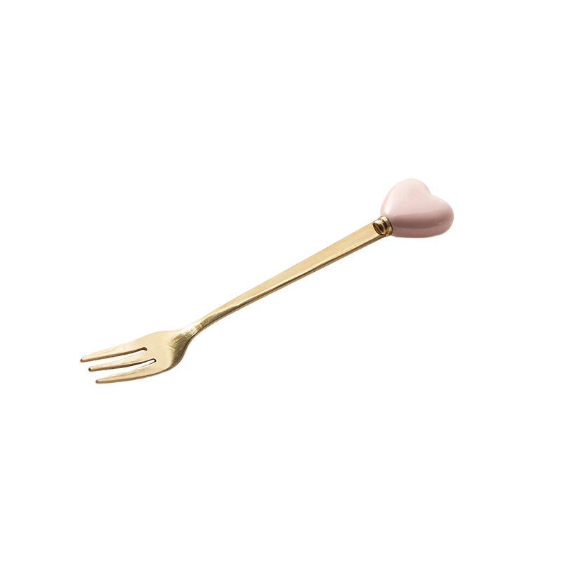 Luxury ceramic spoon stainless steel coffee spoon afternoon tea cake dessert spoon cross-border high-value small fork soup spoon
