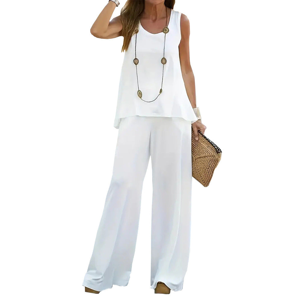 Amazon  european and american cross-border fashion casual set: tank top & wide-leg pants - perfect for vacation or lounging at home (two-piece outfit)