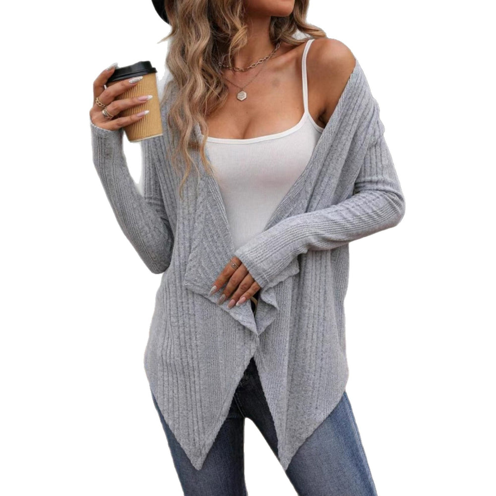 Fashion cross-border 2025temu popular autumn and winter pure color ribbed knitted cardigan open placket long-sleeved casual women's clothing