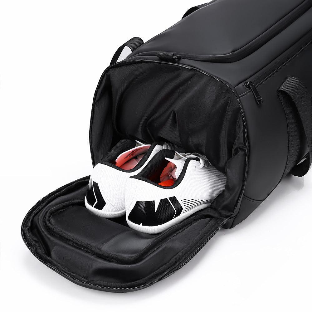 New leather film travel bag large capacity independent shoe position portable fitness bag can be hung tie rod dormitory luggage wholesale