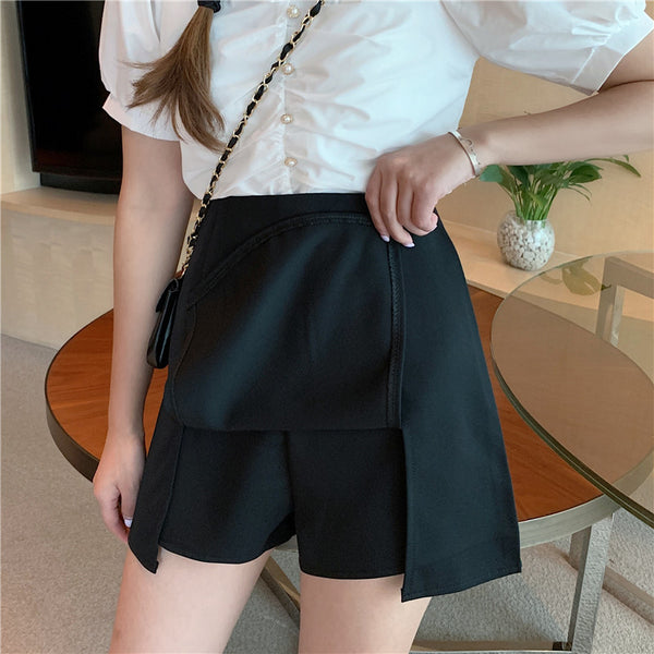 Small split-ended skirt pants on both sides, women's large size 2021 summer new versatile hip-covering skirt, high-waisted A-word short skirt