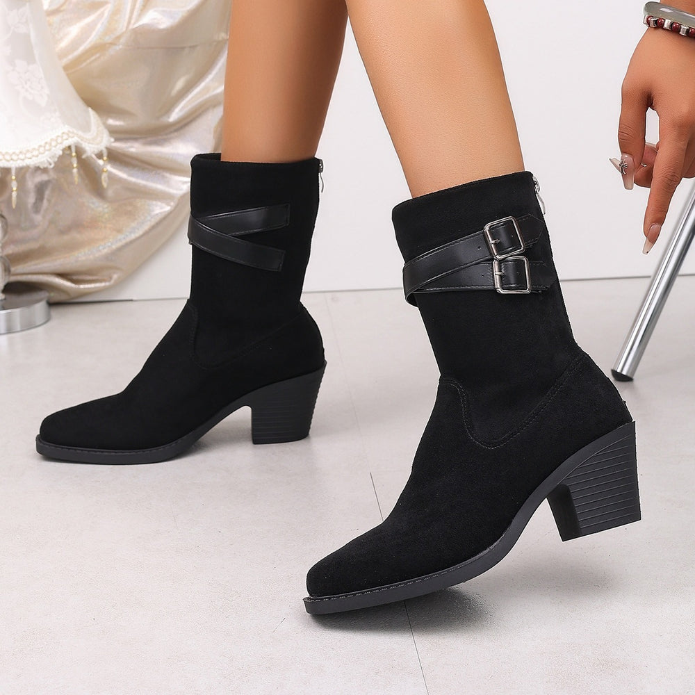 plus sizefall and winternew best selling round toe thick heel slimming look british style women's easiest for match soft bottom buckle bootscasual