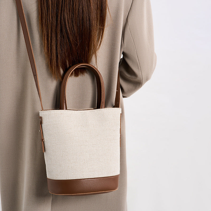 Versatile minimalist patchwork large capacity crossbody bag - korean style fashion canvas tote bucket bag for women - ladies' shoulder bag