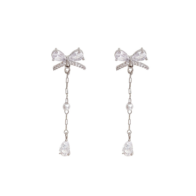 Korean style sparkling zircon butterfly teardrop dangle earrings - women's luxury, high-end, unique, exquisite, and stunning earrings