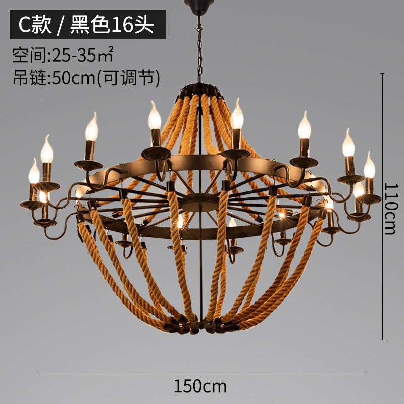 American retro hemp rope chandelier creative hotel lobby B & B restaurant lamp personalized industrial style hotel box lamp