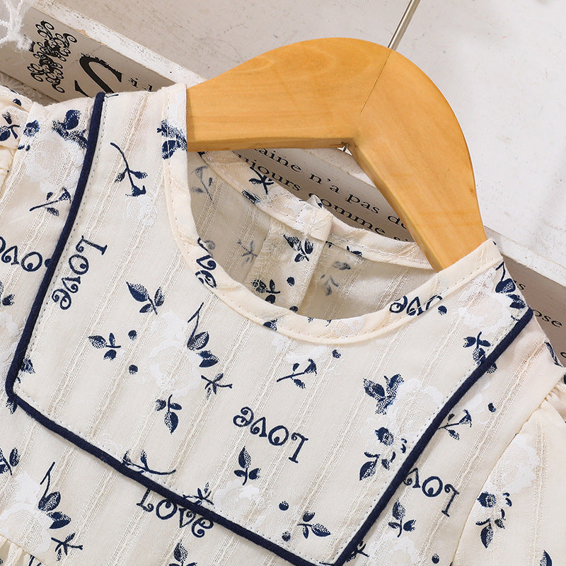 Girls' 100% cotton dress -  spring/autumn korean style - baby fashion doll collar - love butterfly detail - cinched waist long sleeve dress