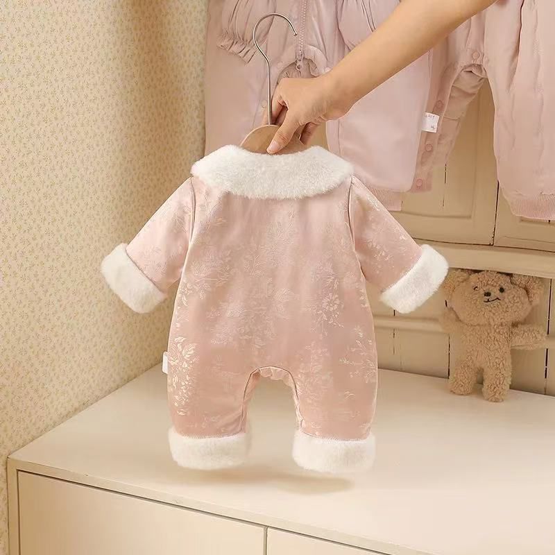 Fall and winter chinoiserieoutwear jumpsuit baby fleece-lined baby khakioutwear lady heattech newborn one-year-old dress