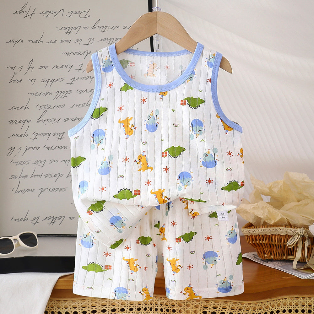korean style kids' tank top set - new trendy cartoon sleeveless tank top and shorts set for boys and girls