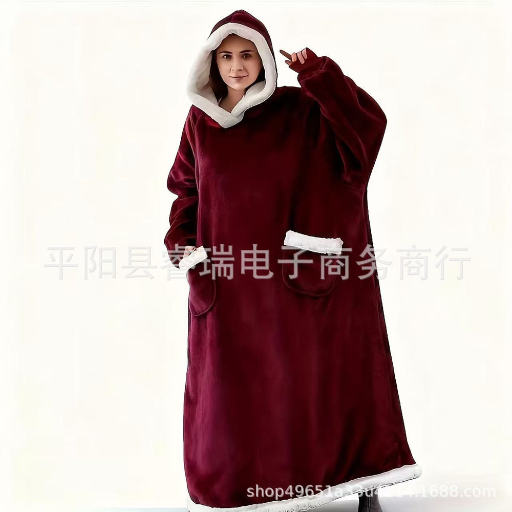 Pullover fleece thickenedlong pajamas heattech tv blanket outdoor cold-proof nightgown couple outfit sweatshirt fleece heattech
