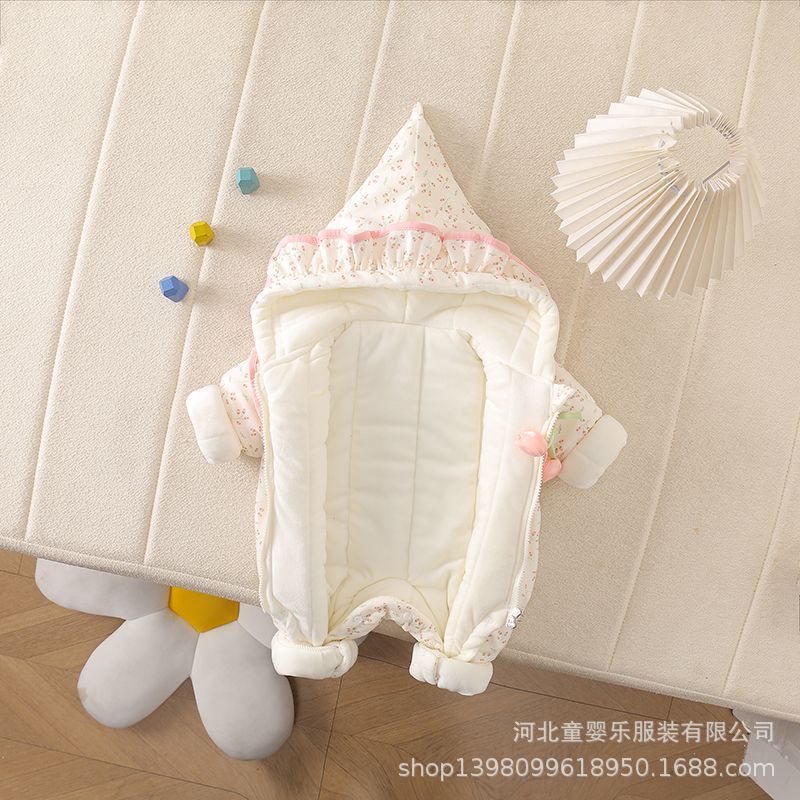 Baby super cute cotton clothes princess khaki outing clothes thickened romper winter one-piece romper