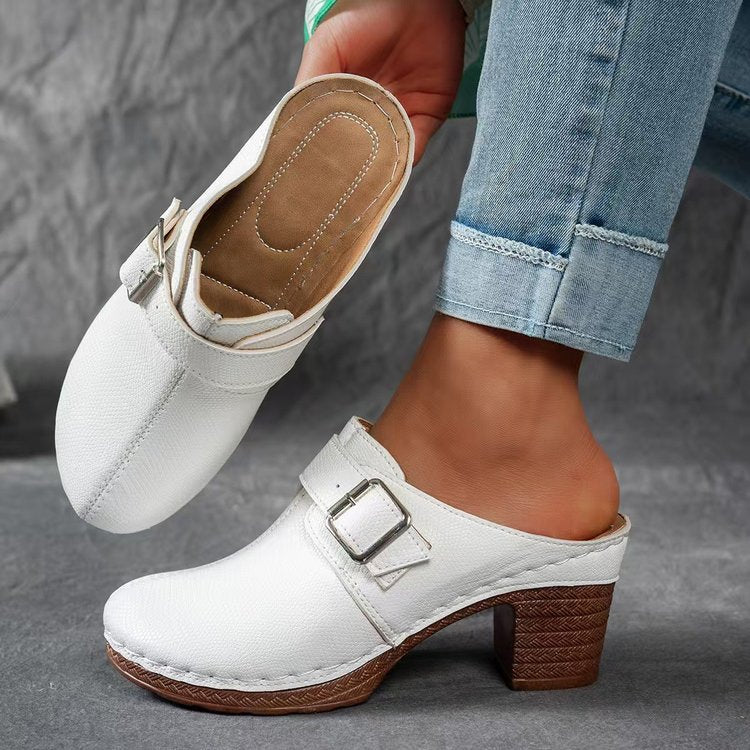 Plus sizecasualexportretrothick sole half slippers for women 2026springoutwearplus sizelazy slip-on slippers