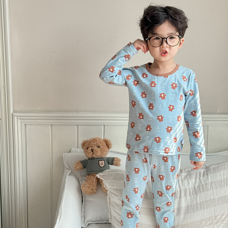 Kids type a autumn clothes and long trousers boys pure cottonintimatessuit girl lycra cotton home clothes pajamas pure cottoncomfortable