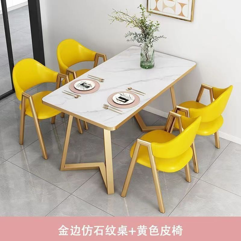 Nordic light luxury negotiation table and chair combination milk tea shop imitation rock slab rectangular in stock reception table and chair combination dining table and chair