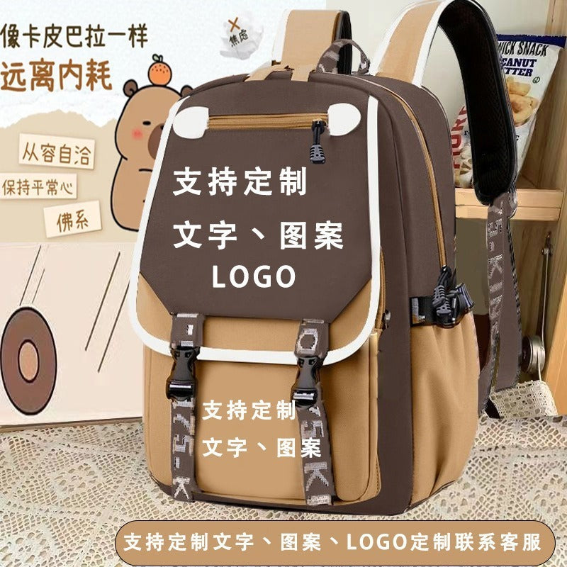 export cartoon capybara backpack - large capacity school bag for middle and elementary school girls - cute capybara backpack
