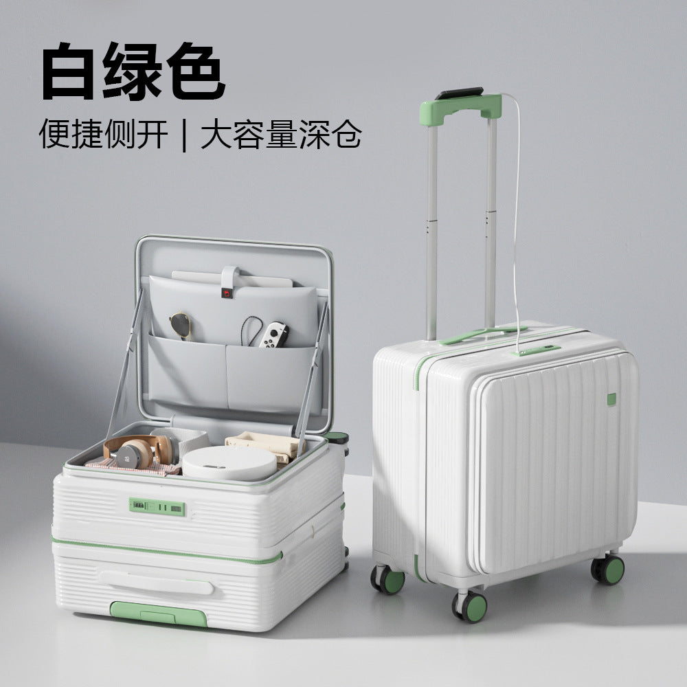 Side open small suitcase short trip 20-inch parent-child travel artifact can sit boarding trolley case for men, women and children