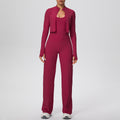 brushed tight drawstring halter vest wide-leg long three-piece set sports running fitness yoga suit