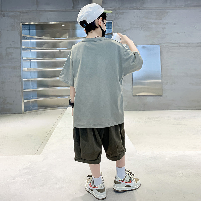 Boys' short-sleeve t-shirt and shorts set - summer  new collection - trendy summer clothing for older boys - kids' summer outfits - children's tops