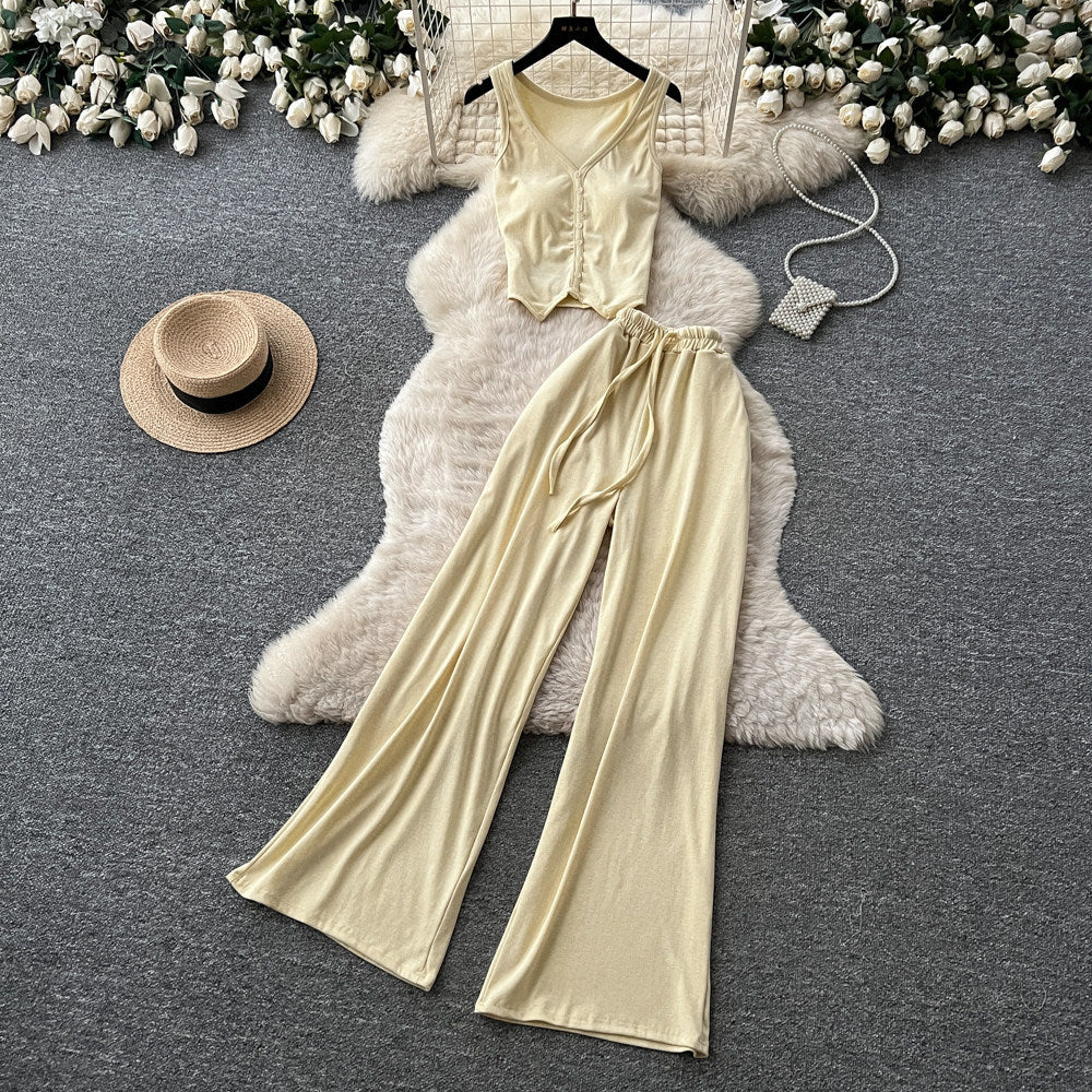 Salt style outfit work clothing style silm vest high waistloose pants women's summer lazy slimming lookeleganttwo-piece set