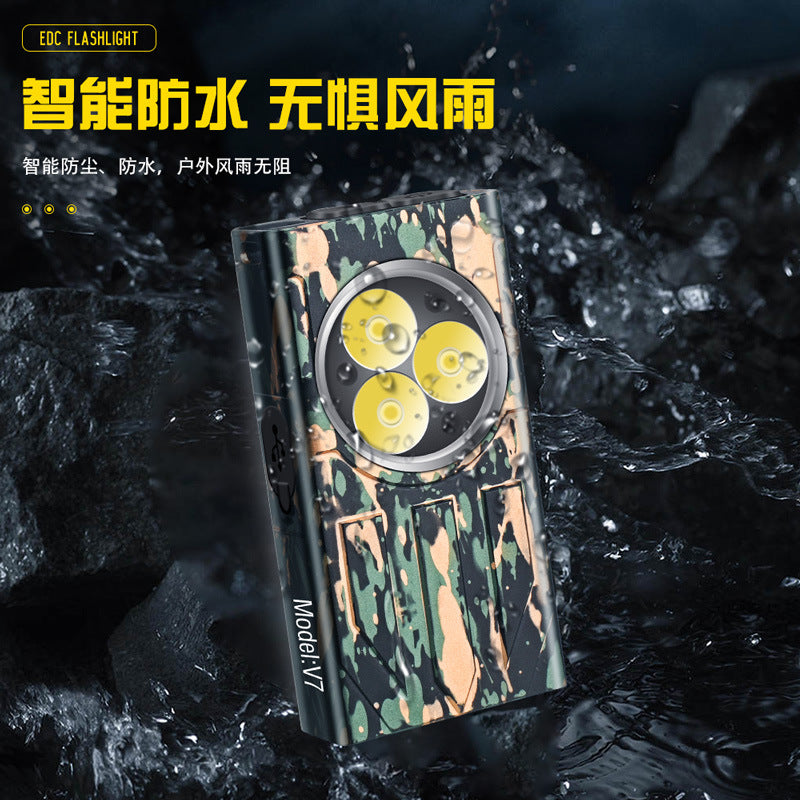 Cross-border new V7 super bright metal mini flashlight charging multi-function magnetic work light strong light keychain light