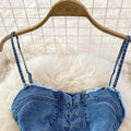 summer new arrival: tie-waist, slim-fit, backless, sleeveless, sexy & sweet spicy denim a-line dress for women