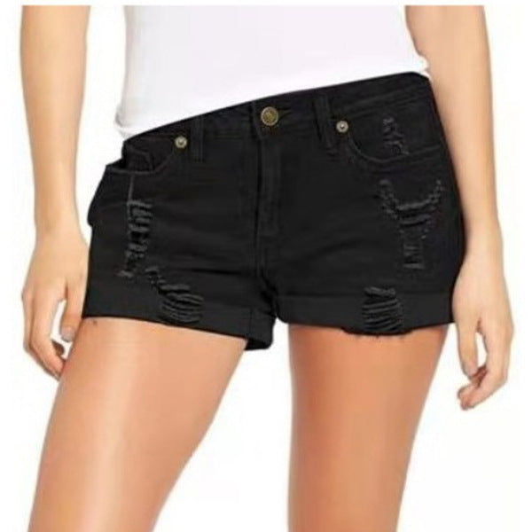 European, American and   supply, ripped and flanged denim shorts for women