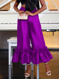 Am220521high waist loose design ruffles wide leg flare pants high waist flare pants