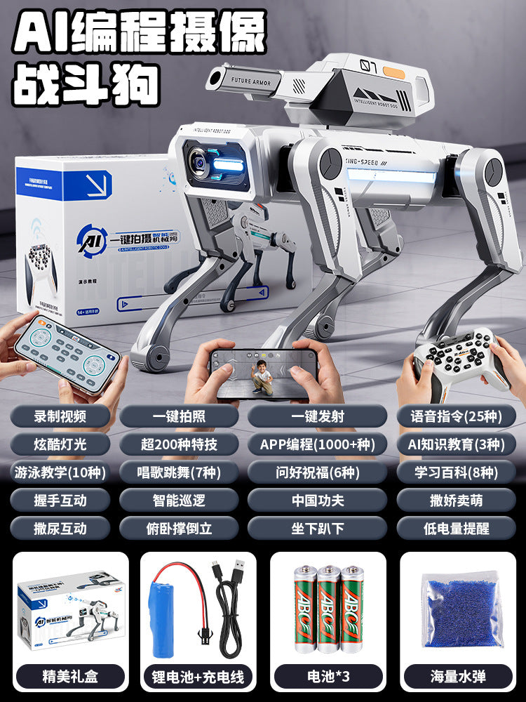 Camera-enabled programmable robot dog - water-shooting electric remote control robot dog toy - electronic pet birthday gift for kids